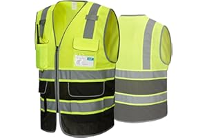COOLJOB 9 Pockets Reflective Mesh Safety Vest for Men, Hi-vis Work Vest for Construction, Class 2 ANSI Standard, Black Yellow