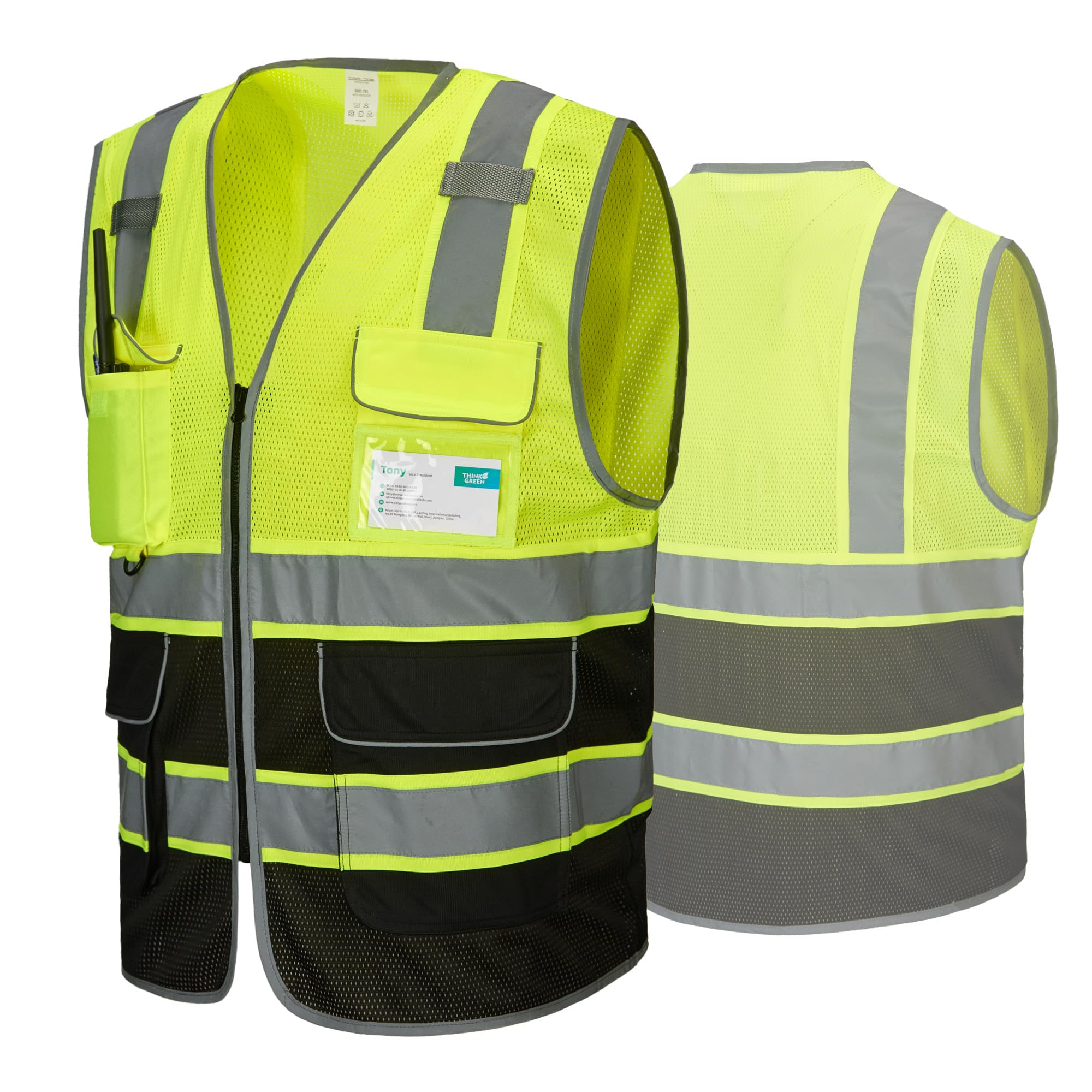 COOLJOB 9 Pockets Reflective Mesh Safety Vest for