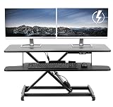 VIVO 36 inch Electric Motor Desk Converter, Height Adjustable Riser, Sit to Stand Dual Monitor and Laptop Workstation with Wide Keyboard Tray, Black, DESK-VE36B