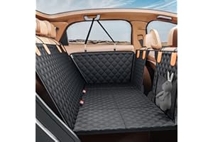 PETICON Back Seat Extender for Dogs, Hard Bottom Dog Car Seat Cover - Supports 400lbs, Rear Seat Pet Cover with Mesh Window, Waterproof Dog Hammock for Car SUV and Trucks