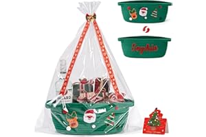 InfiBay Christmas Baskets for Gifts Empty, Christmas Gift Basket, Woven Rope Green Basket with Handle, Ribbon, Row Decor, Personalized Name Cotton Rope, Xmas Holiday Gifts Storage Baskets Decorations