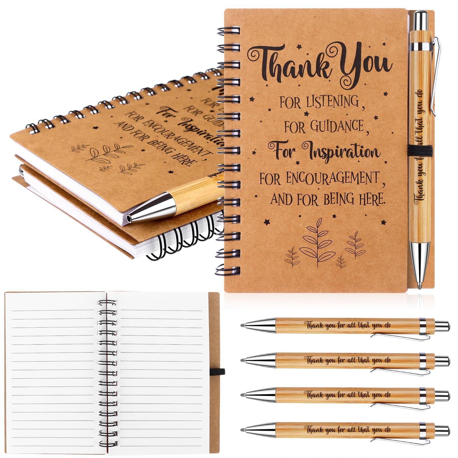 4 Set Employee Appreciation Gifts Include 4 Inspirational Notebooks 4 Motivational Quotes Bamboo Ballpoint Pens Thank You Gifts for Coworkers Colleagues Staff Team Volunteer Leaving Gifts Christmas