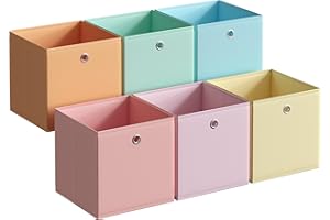 SONGMICS Storage Cubes, Set of 6 Odorless Foldable Storage Boxes, 11.8 x 11.8 x 11.8 Inches, Closet Organizers for Shelf, Rai