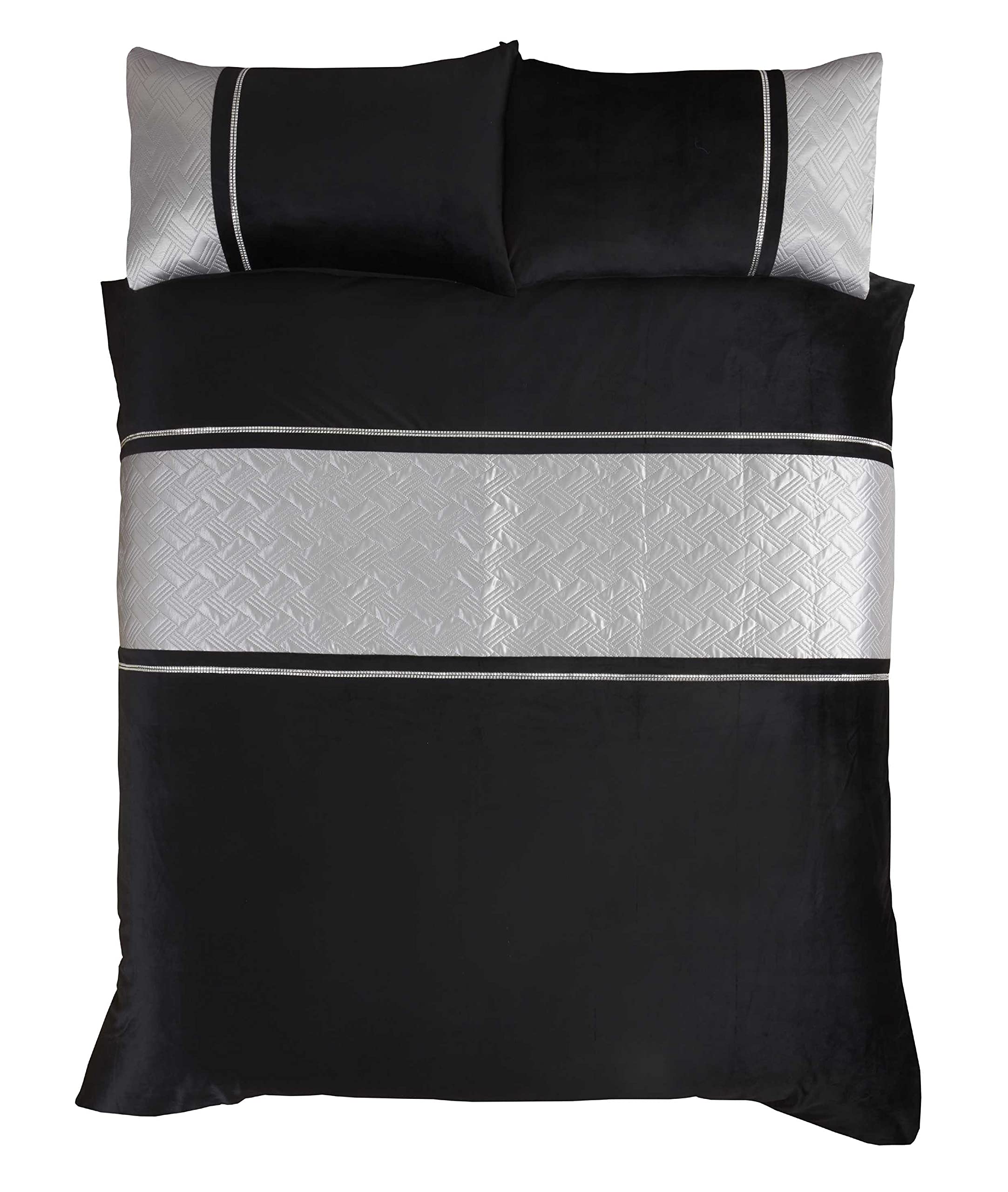 Rapport Home Capri Silver Velvet Duvet Cover Set - Double Size (200x200cm) with 2 Pillowcases (50x75cm) - Luxurious Soft Bedding for Elegant Bedroom Decor