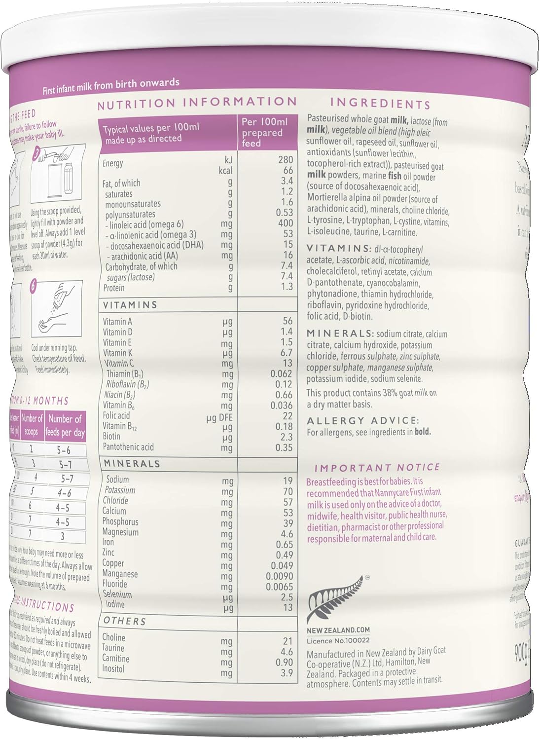 NANNYCARE Goats Milk Baby Formula – Stage 1 (from Birth) First Infant Milk. Nanny Care Baby Milk Powder for nutritionally Complete Combination or Bottle Feeding – 900g - Image 3