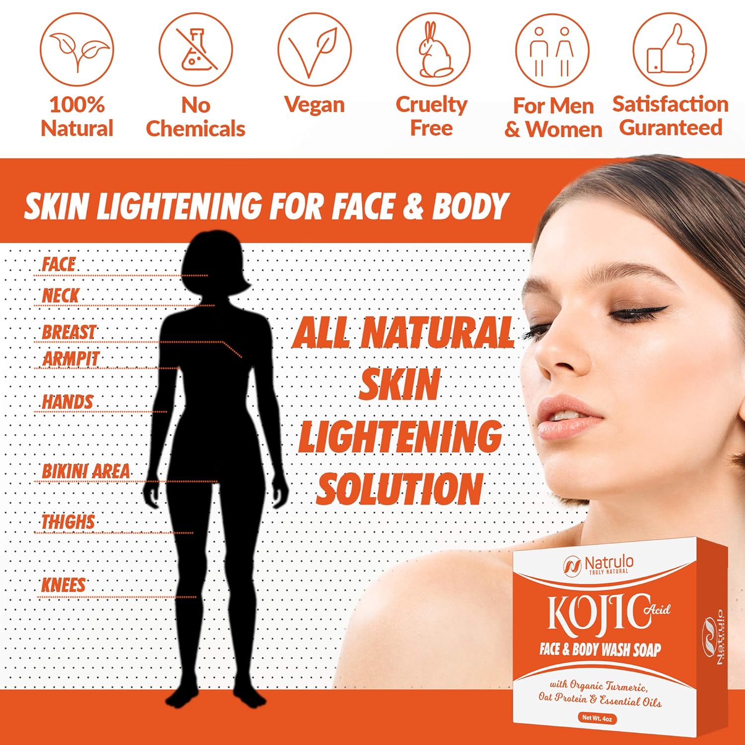 Kojic Acid Soap Face & Body Wash – Natural Brightening, Lightening Skin Cleanser Dark Spot Corrector Acne Scar Remover with Turmeric, Oat Protein & Essential Oils – Brightens, Lightens the Whole Body: Beauty