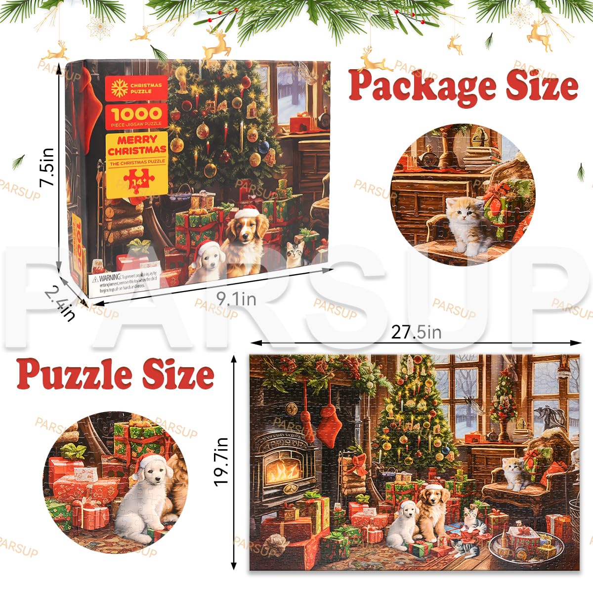 Christmas Jigsaw with 1:1 Reference Poster, 27.5 x 19.7 inches, Holiday Puzzles for Adults Family Activity - 1000 Pieces Puzzles, Educational Games Gift for Elders Children Family, Friends (Fireplace)