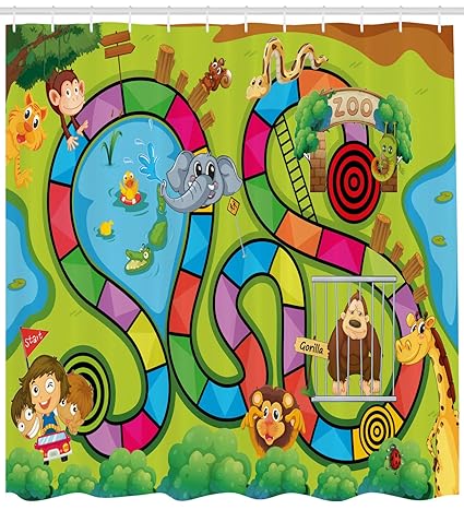 Amazon Com Lunarable Board Game Shower Curtain Joyful Zoo