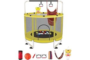BLINWORLD Trampoline for Kids, Adjustable Baby Toddler Trampoline with Basketball Hoop, 440lbs Indoor Outdoor Toddler Trampoline with Enclosure