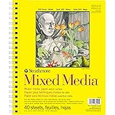 Strathmore 300 Series Mixed Media Paper Pad, Side Wire Bound, 9x12 inches, 40 Sheets (117lb/190g) - Artist Paper for Adults and Students - Watercolor, Gouache, Graphite, Ink, Pencil, Marker