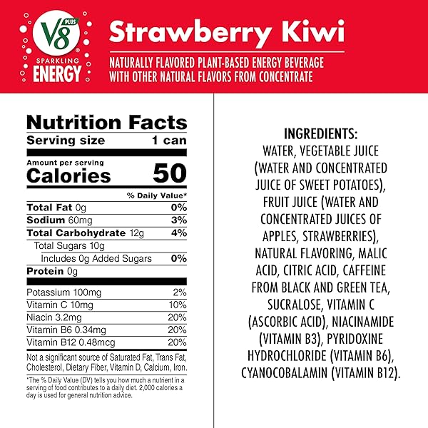 V8 +ENERGY SPARKLING STRAWBERRY KIWI JUICE ENERGY DRINK, 11.5 FL OZ CAN
