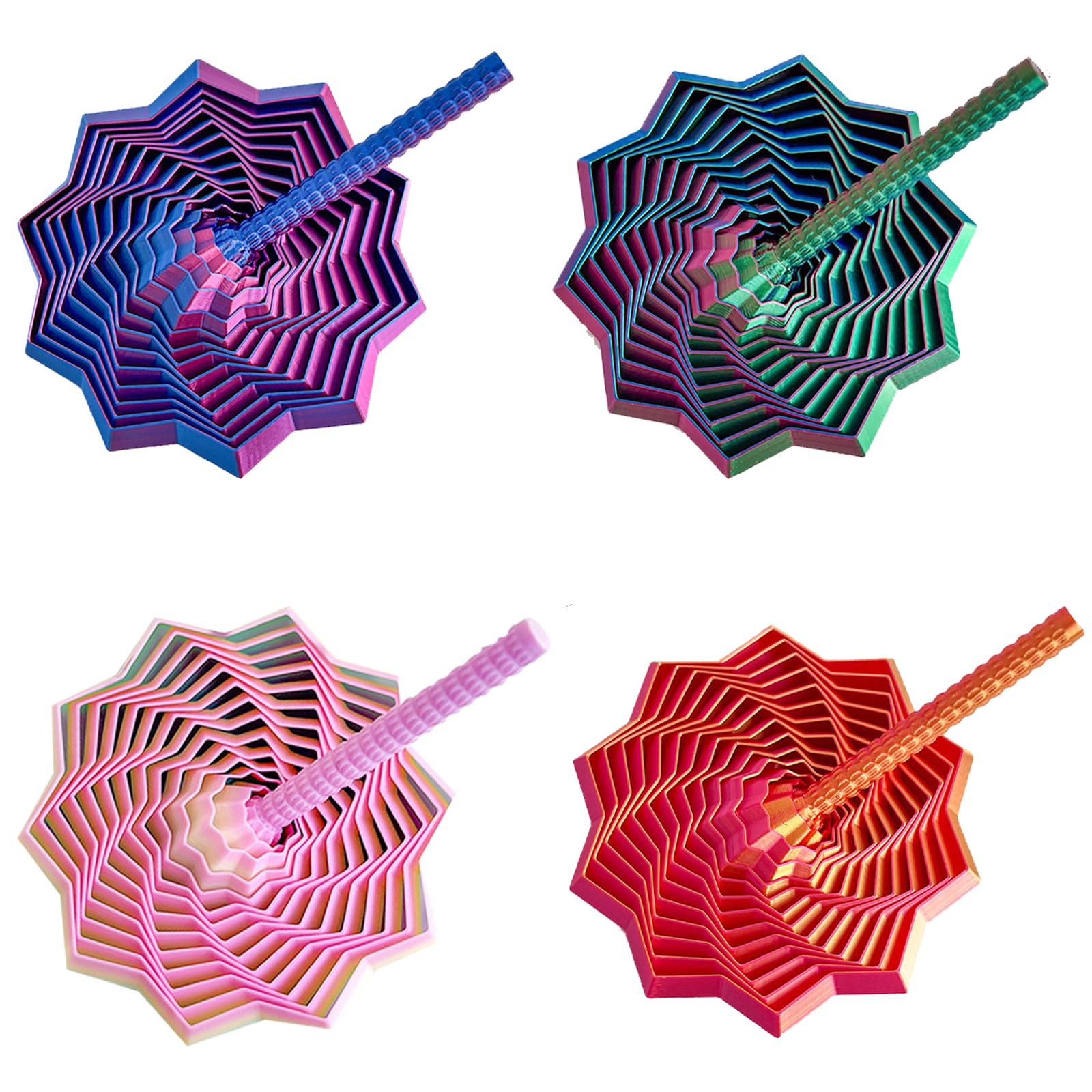 EDLMKM 4PCS 3D-Printed Expanded Sensory Fidget Toys, Spiral Honeycomb Hexagon with Handle, Stress Relief Toy, for Adults & Teens for Relieving Stress Irritability and Relaxation