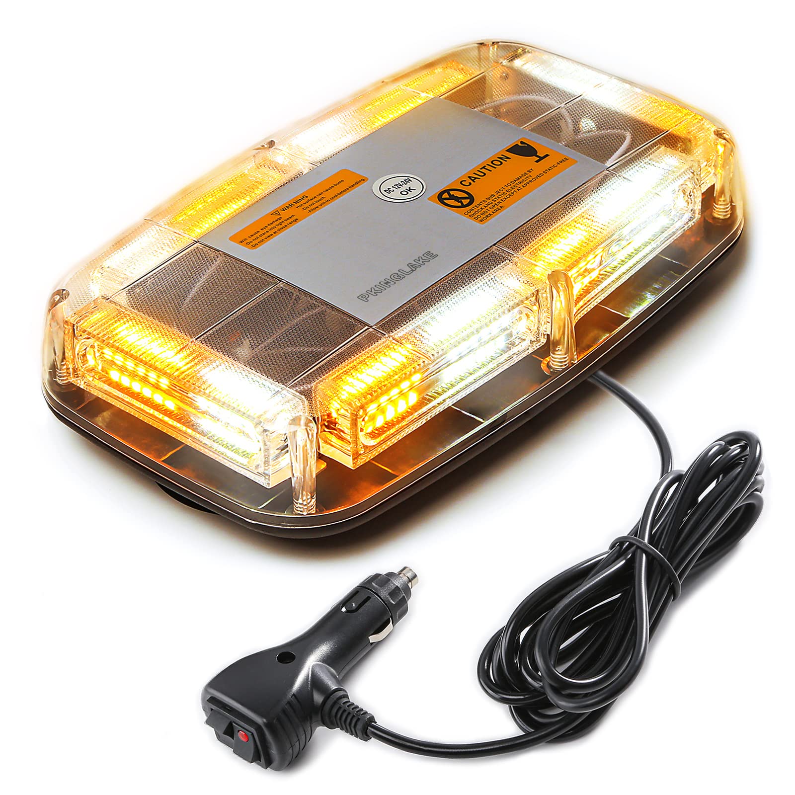 Photo 1 of PKINGLAKE 72LED Roof Top Emergency Strobe Beacon Lights, 12-24V High Visibility Safety Warning Mini LED Strobe Light bar with Magnetic Base for Snow Plow, Trucks, Construction Vehicles (Amber/White)