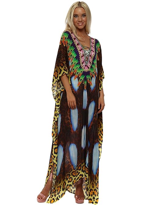 Kaftan Dress multi colour different leopard print patterns long wearable