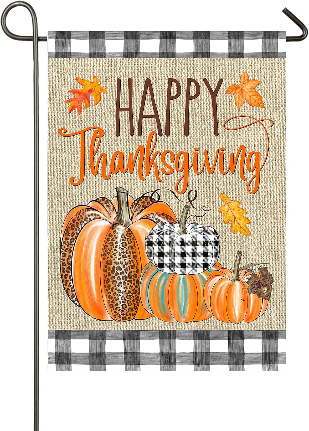 Flags - Happy Thanksgiving Garden Flag Double Sided Buffalo Plaid Check Pumpkin Maple Leaves Autumn Harvest Fall Welcome Garden Yard Decorations 12.5x18 Inch Seasonal Outdoor Flag (Happy Thanksgiving)