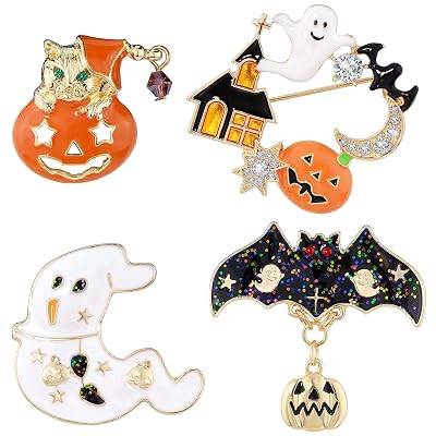 Lot De 5 Broches D'Halloween En émail - Fantômes, Citrouilles, Squelettes