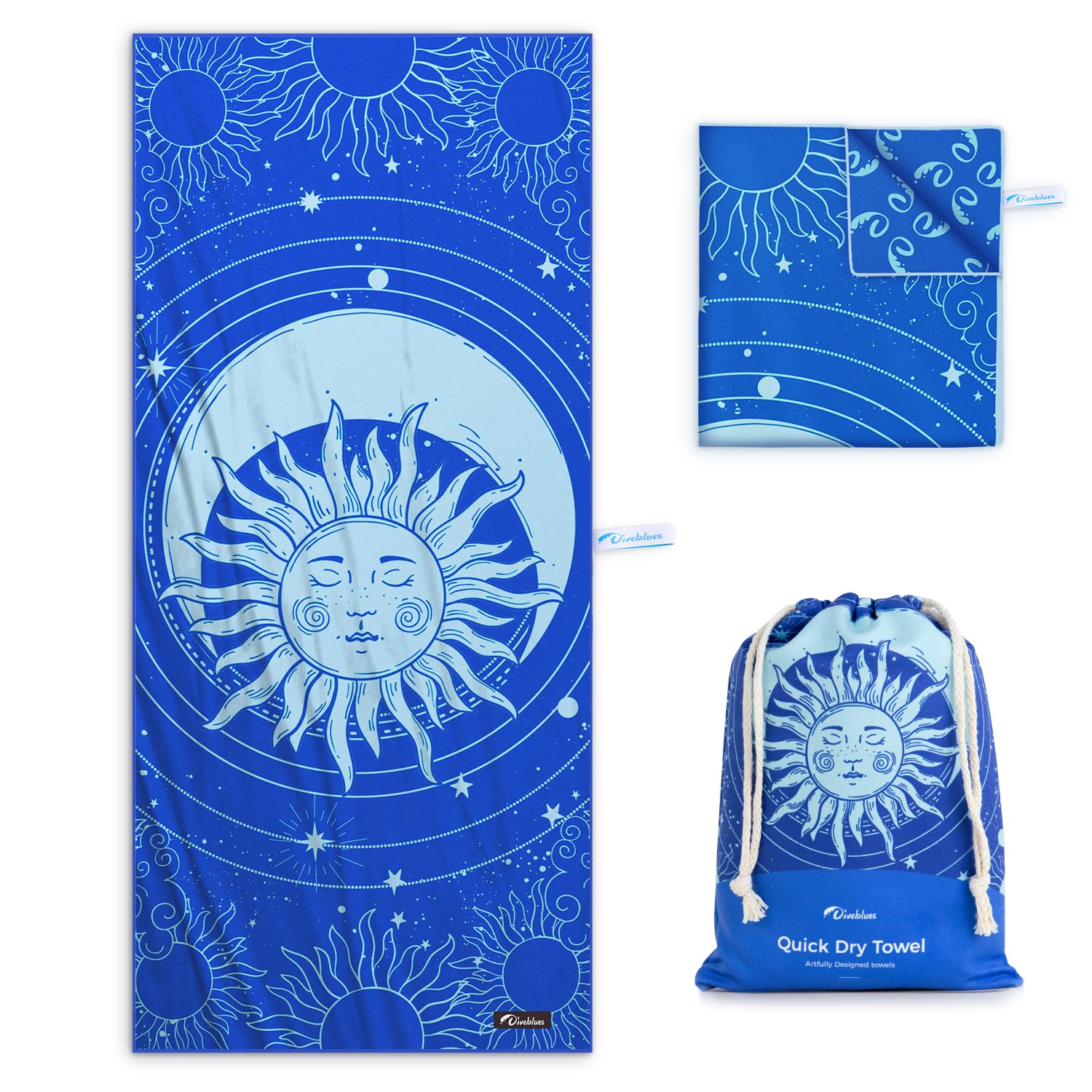Diveblues Microfiber Beach Towel Fast Drying, Extra Large 79" x 57" Sand Free Beach Towel Super Lightweight Towels for Swimming Pool, Camping, Picnic, Yoga Gym Sports