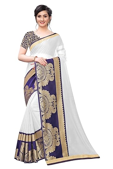 Womens Chanderi Cotton Silk Saree With Unstitched Blouse Piece