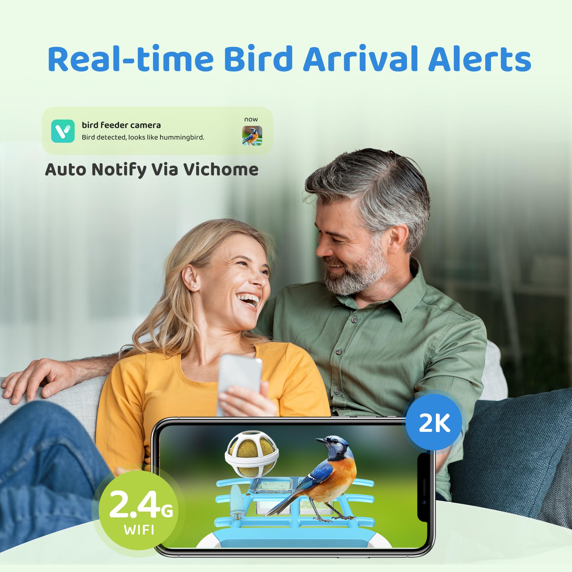 HARYMOR Smart Bird Feeder with Camera Solar Powered, Birdfeeder Cam for Outside, AI Species Identify, 2K Live View, Instant Arrival Alerts, Bird Lover Gifts, Blue