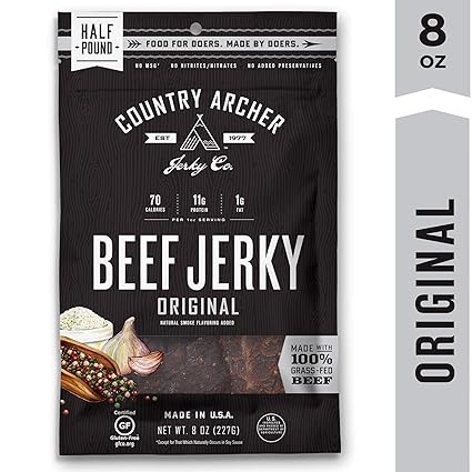 Original Beef Jerky By Country Archer 100 Grass Fed Gluten Free 8 Ounce Amazon Com Grocery Gourmet Food