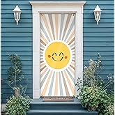 KRHFG Boho Neutral Sun Door Cover Decorations, Boho Colorful Cute Smile Sunshine Door Curtains Banners Photography Background Backdrop for Doorways Indoor Outdoor Decoration, 35 * 79 Inch