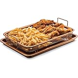 Gourmia GCT9960 Oven Crisper Tray – Uses Hot Air to Crisp and Fry Food Without Oil or Unhealthy Fats - Carbon Steel Pan, Non 