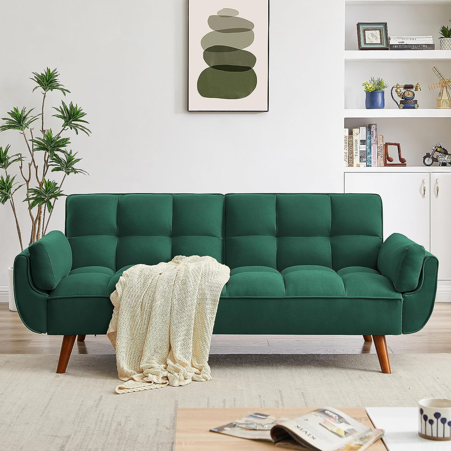 Photo 1 of *****************PARTS********************ERYE 75-Inch Tufted Upholstered Futon Sofabed Linen Loveseat Sofa Bed with Adjustable Backrest and Pillows for for Bedroom Living Room, Modern Convertible Futon Sleeper Bed