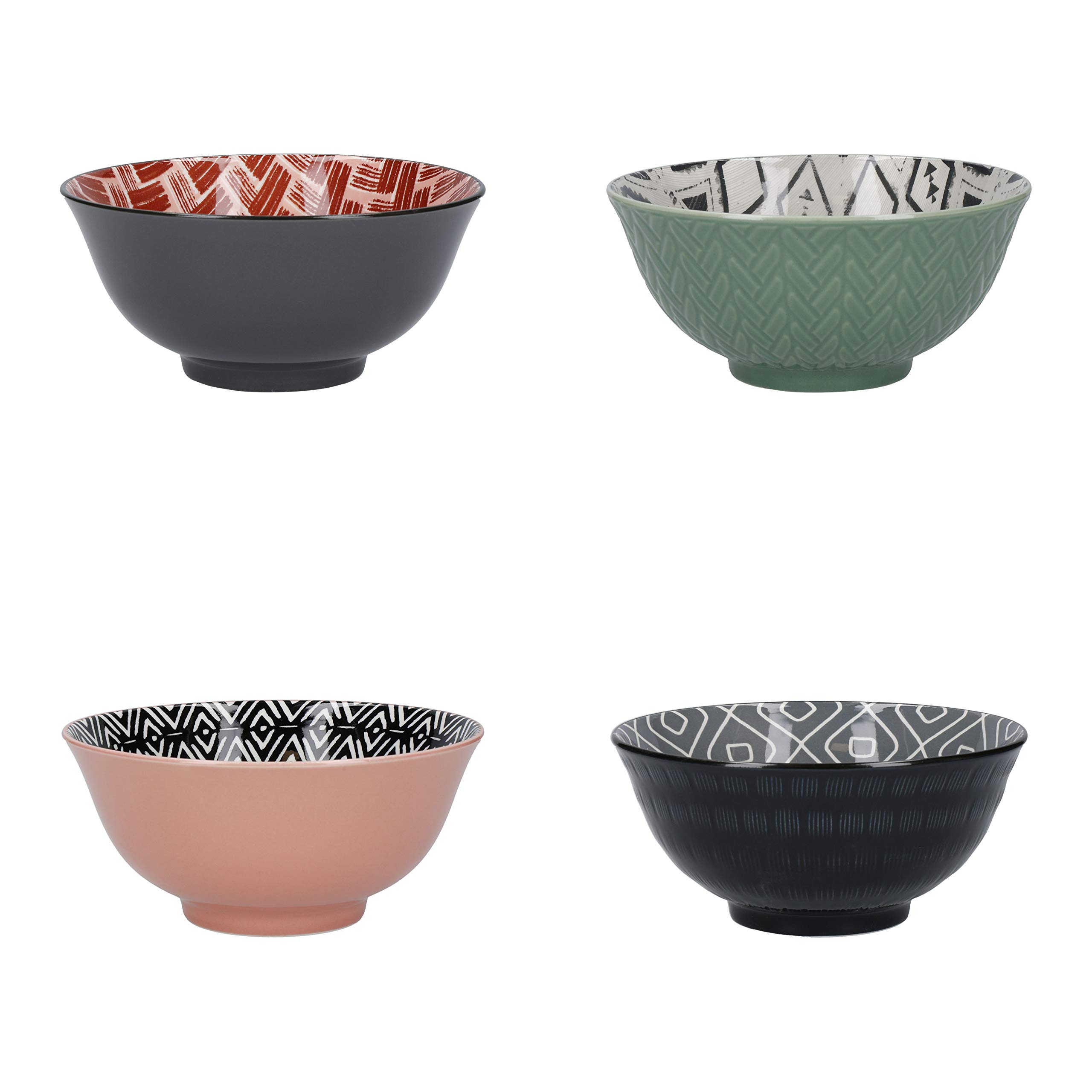 KitchenCraft Patterned Cereal Bowl Set in Gift Box, 4 Ceramic Bowls Ideal for Ice Cream, Soup and More, 'Designed for Life' Designs, 15cm