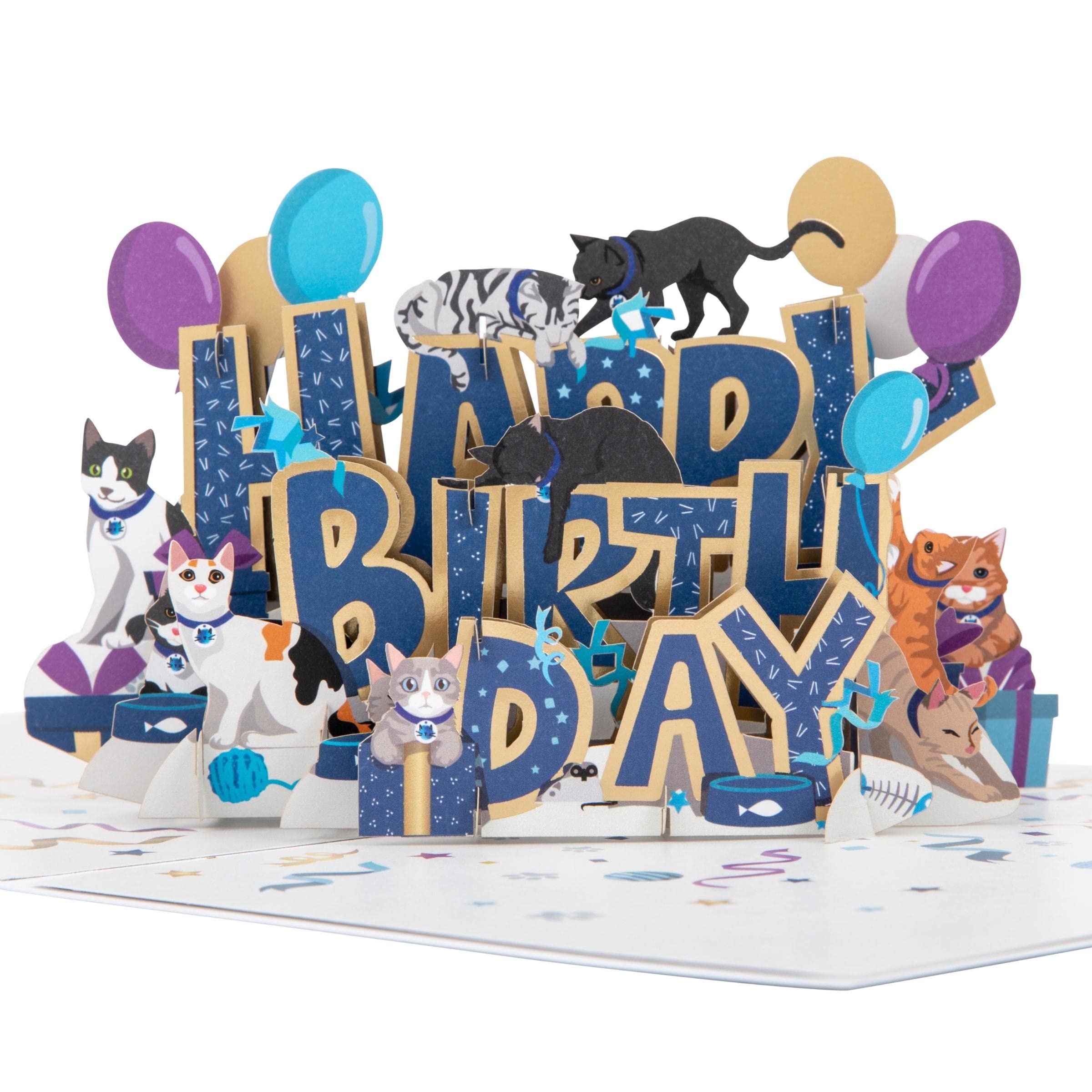 Cardoogy - Happy Birthday Cats Pop-Up Card | 3D Charity Greeting For Cat Lovers, Battersea