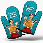 Funny Vintage Lady Cooking and Baking BBQ Kitchen Gadgets with Heat Resistant Silicone Non-Slip, You Want a Piece of This Oven Mitts Set of 2, Gifts for Bake Lover Mom Wife Aunt Sister BFF