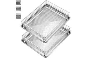 DONGULI 2Pack Air Fryer Accessories Basket and Tray for Cuisinart TOA-60 TOA-65 TOA-70, 12.3"x11" Nonstick Stainless Steel Baking Sheet 360°Heating Grilling Oven Air Fryer Basket for Family BBQ Party Cooking