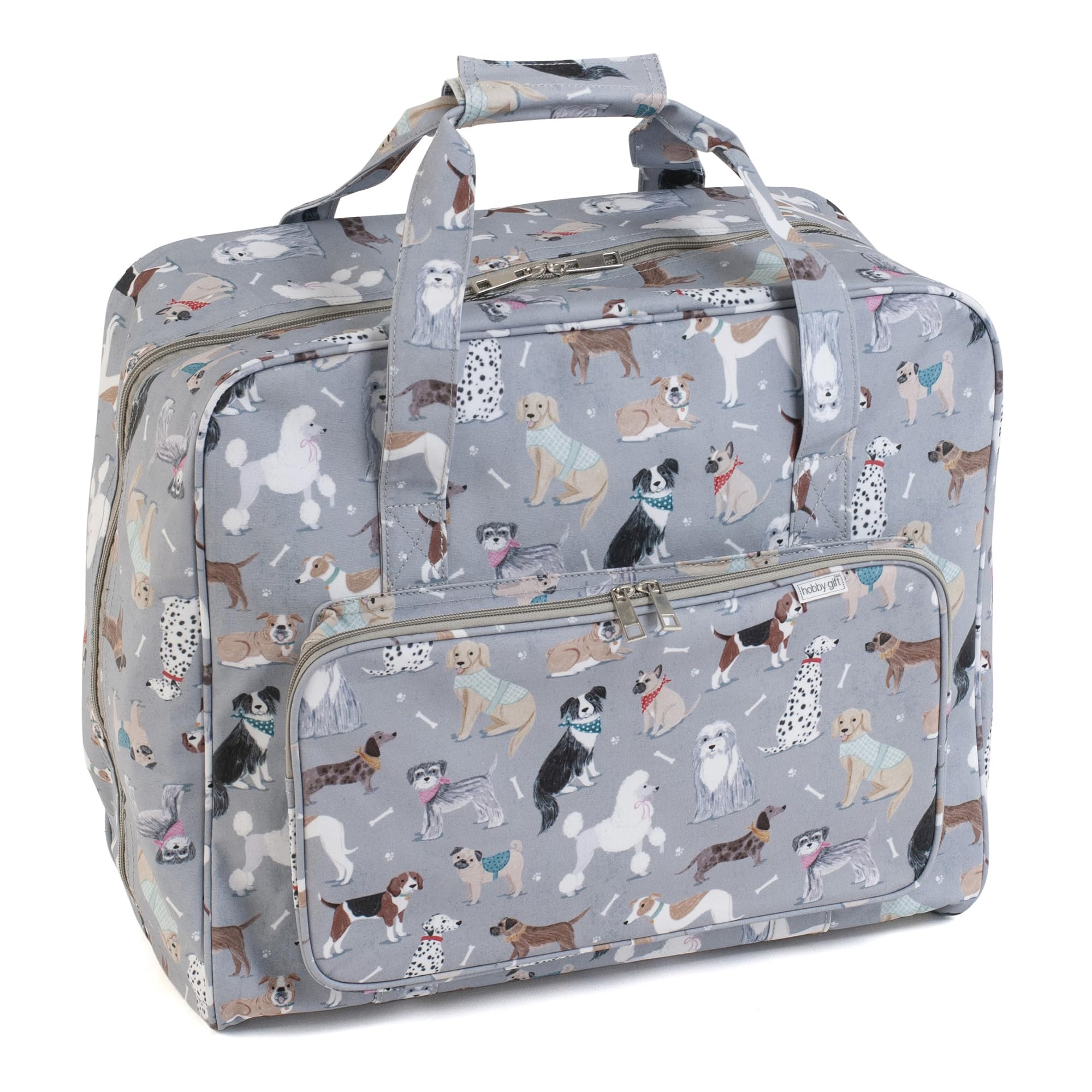 Hobby Gift Sewing Machine Bag - Heavy Duty Padded Carry Bag with Zip Closure, Water-Resistant Large Sewing Bags and Storage for Supplies - 20 x 44 x 38cm, Grey Dogs