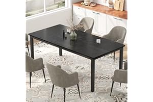 DAINSLEF 71 Inch Industrial Dining Table, Large Rectangle Kitchen Table with Metal Legs, Round Corners, Wooden Conference Tables Writing Desk for Dining Room, Living Room, Classic Black