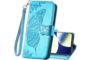 HAOTP Wallet Case for OnePlus Nord N30 5G,PU Leather Flip Protective Phone Case Wrist Strap Card Slots Holder Pocket Emboss Butterfly Flower Stand Case for OnePlus Nord N30 5G Blue