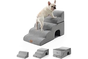 COZY KISS Extra Wide Dog Stairs with Tunnel, Detachable Large Pet Step for Small Medium Dog, Puppy or Cat, Ramp for High Bed, Couch, Sofa or Car, Stable, 19.7x33x22.4 inch, 5 Step, Grey