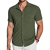 COOFANDY Men's Ribbed Button Down Shirts Short Sleeve Casual Shirt with Pocket Summer Beach Camp Tops