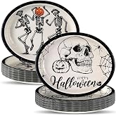 50pcs Halloween Gothic Party Supplies Smile Pumpkin Victory Gothic Skeleton Oval Paper Plates 11 x 9in Halloween Disposable Tableware Dinnerware Set for Birthday Holiday Dinner Event Party Decorations