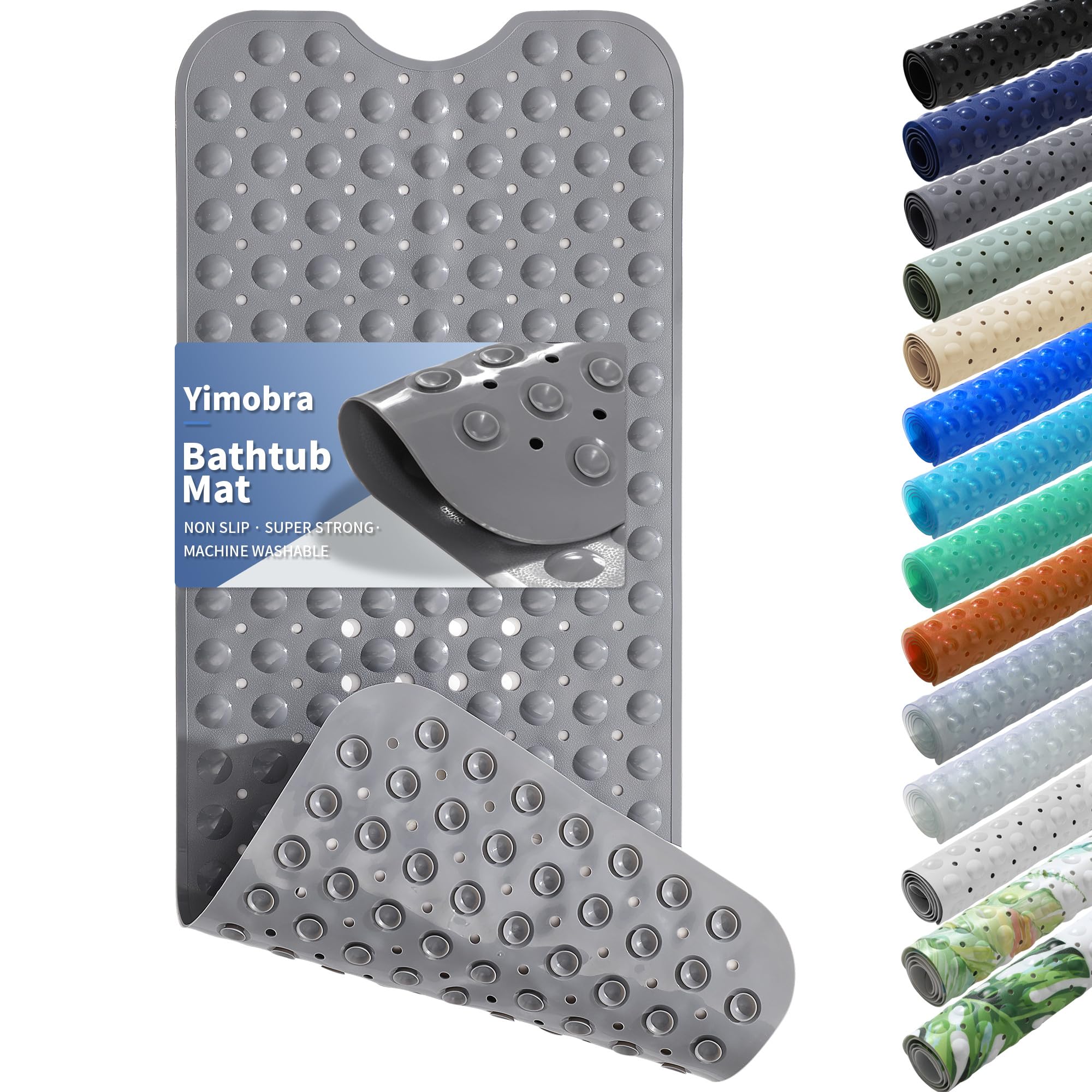 Yimobra Original Bath Tub Shower Mat Extra Long 100 x 40 cm, Non-Slip with Drain Holes, Suction Cups, Machine Washable, Phthalate Free, Latex Free, BPA Free, Bathroom Mats, Gray