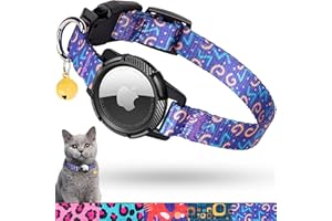 JXFUKAL AirTag Cat Collar, Integrated Kitten Collar with Apple Air Tag Holder, Safety Elastic Band & Detachable Bell GPS Tracker Cat Collars for Boy Girl Cats Small Dog Pet