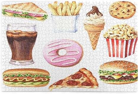 Amazon 1000ピースパズル 手描きのおいしいファーストフードの食事 白い背景で隔離のリアルなイラスト のセット 大人と子供のための絵パズルゲーム家族の結婚式の卒業ギフト インテリア オンライン通販
