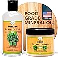 CLARK'S Food Grade Mineral Oil (12oz) and Carnauba Wax (6oz) Set - 100% Natural Butcher Block Oil and Cutting Board Wax - Food Safe Beeswax and Wood Cutting Board Oil with Lemongrass Extract