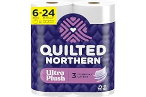 Quilted Northern Ultra Plush Toilet Paper, 6 Mega Rolls = 24 Regular Rolls, 3X Thicker*, 3 Ply Soft Toilet Tissue