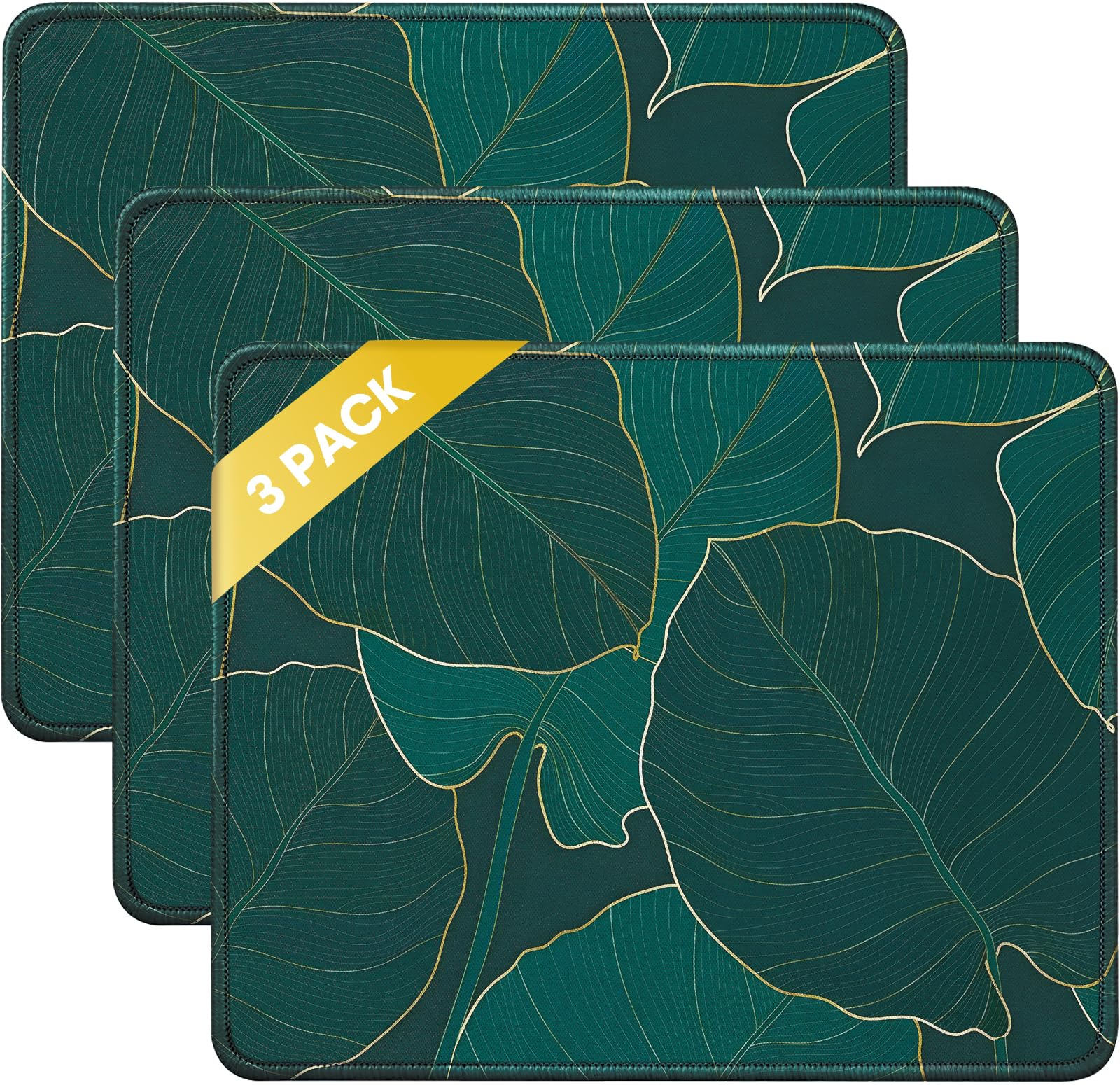 Photo 1 of JIKIOU 3 Pack Mouse Pad with Stitched Edge, Comfortable Mouse Pads with Non-Slip Rubber Base, Washable Mousepads Bulk with Lycra Cloth, Mouse Pads for Computers Laptop Mouse 10.2x8.3x0.12in Leaf