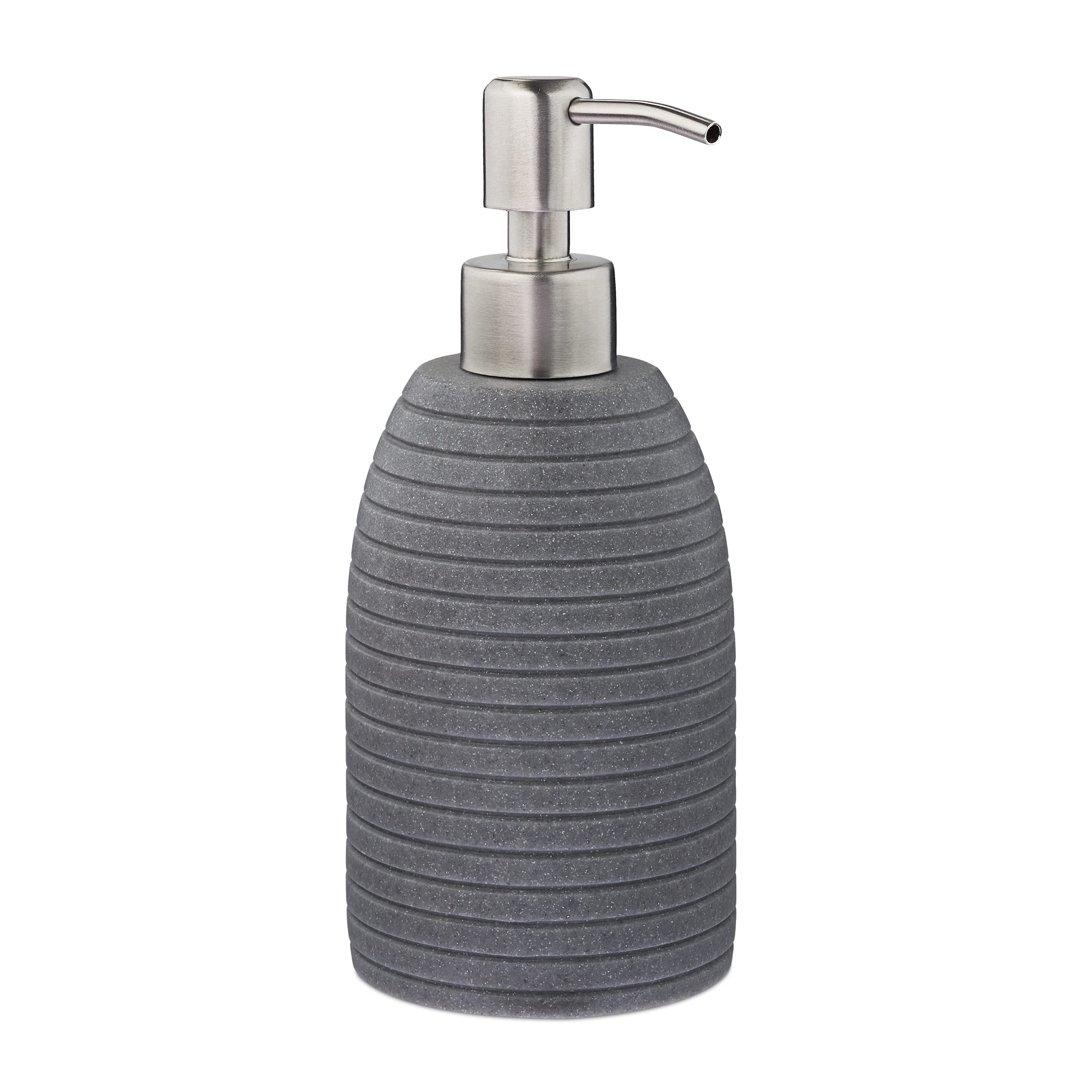 Relaxdays Soap Dispenser, 300 ml, Refillable, Bathroom, for Lotions & Shower Gel, Stainless Steel Pump, Grey