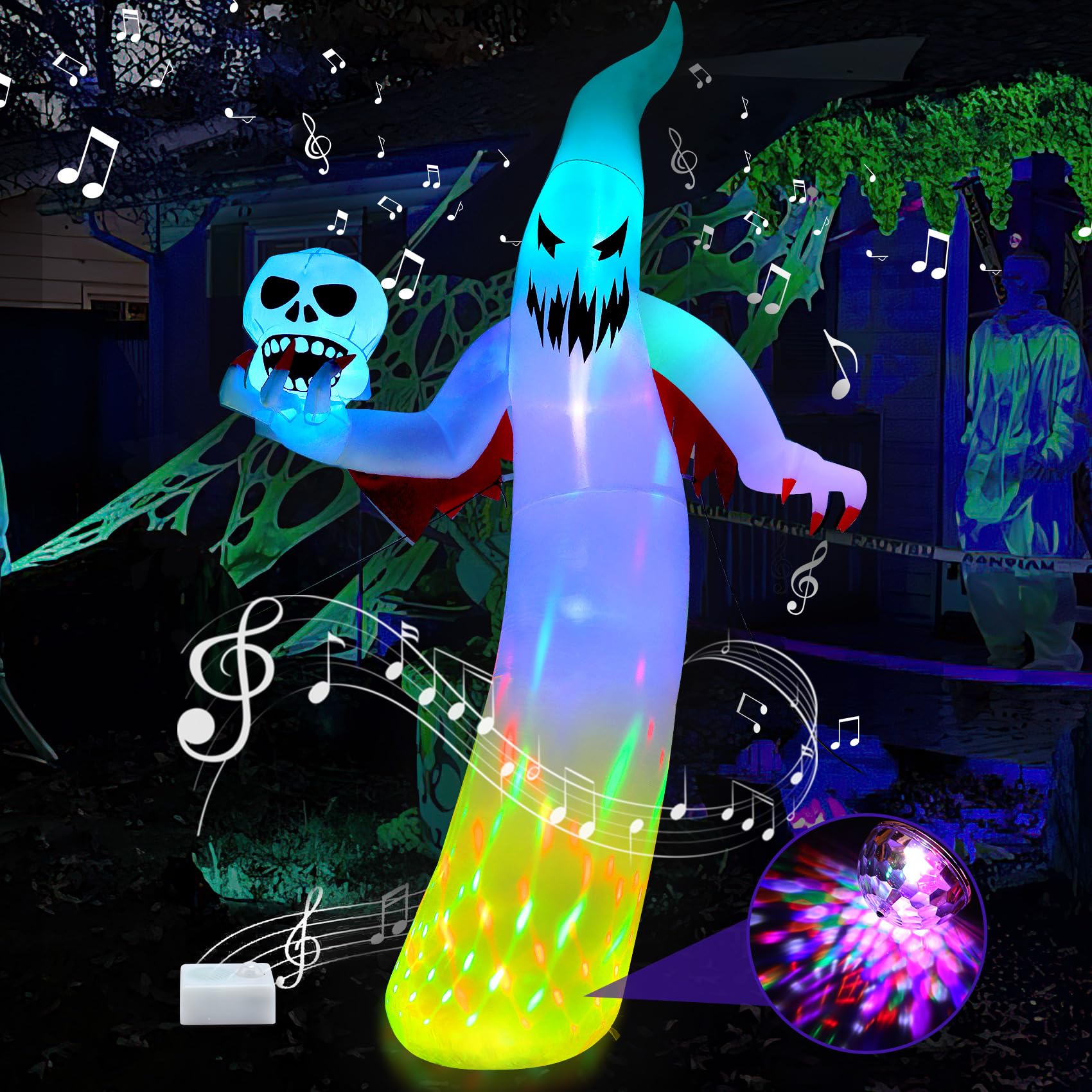 Photo 1 of TCFUNDY 12FT Halloween Inflatable Ghost with Scary Music and Build-in LEDs, Giant Ghost Halloween Outdoor Decoration, Blow Up Decoration for Home Family Party Holiday Yard Lawn Garden