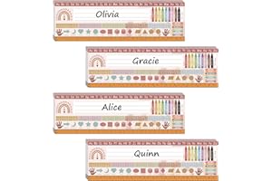CODOHI 48 Pcs Boho Rainbow Desk Name Tags, Multipurpose Name Plates Alphabet Multiplication Desk Plate for Kids Pre Kindergarten to Primary School (3.5 x 11.8 Inch) with Alphabet, Colors, Shapes, Numbers