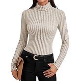 LYANER Women's Turtleneck Long Sleeve Pleated Fitted Fleece Ribbed Knit Thermal Undershirts Tee Beige Medium