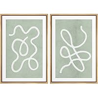 SIGNWIN Framed Wall Art Print Set White Line Over Contrasting Green Background Abstract Swirly Digital Art Modern Art Mid-Century Modern Expressive for Living Room, Bedroom, Office - 16