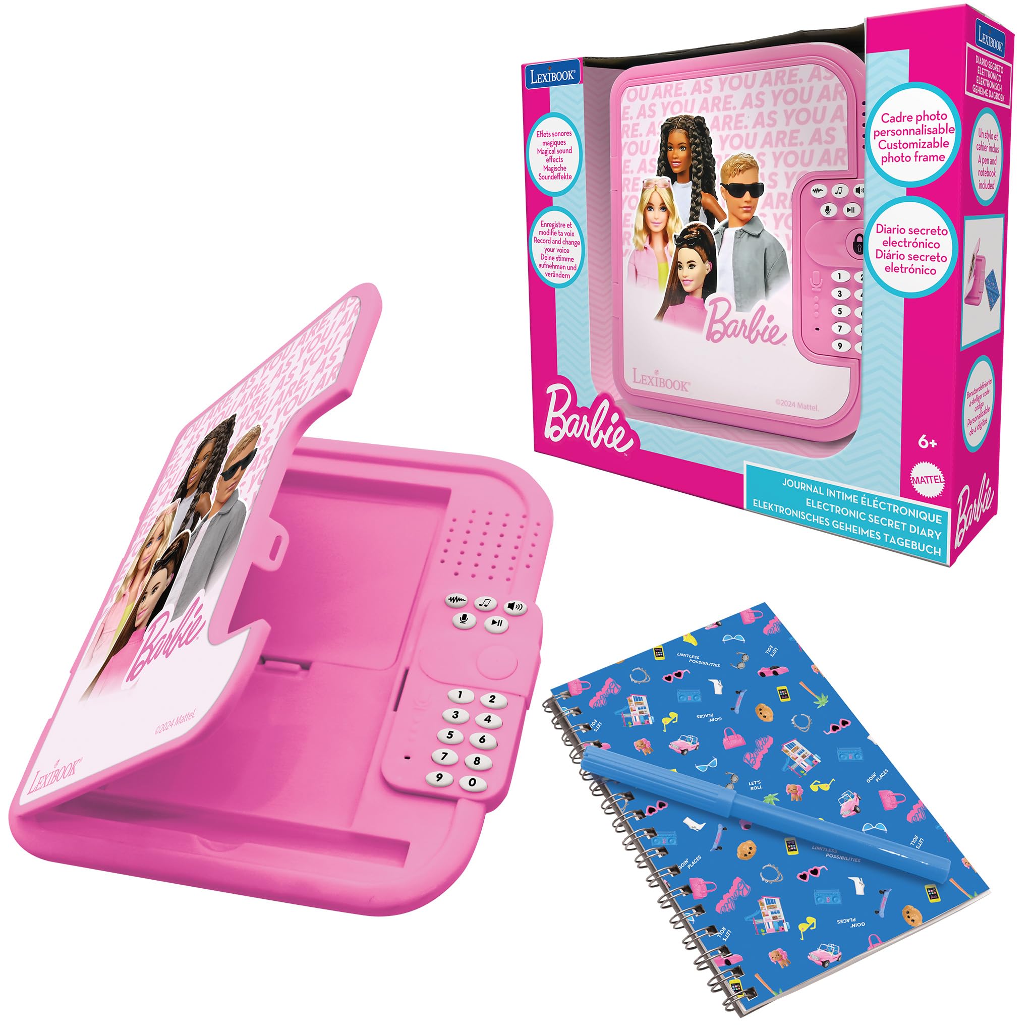 LEXIBOOK, Barbie: Barbie electronic diary with pen and notebook included, interactive, password protected, fun functions, sound effects, Pink, SD50BB