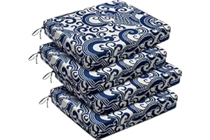 downluxe Outdoor Chair Cushions Set of 4 for Patio Furniture, Waterproof Square Corner Patio Chair Cushions with Ties, Memory Foam Outdoor Seat Cushion, 18.5" X 16" X 3", Blue Carp